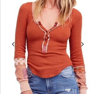 Free People Railroad Knit Henley in Cedar Sz Large